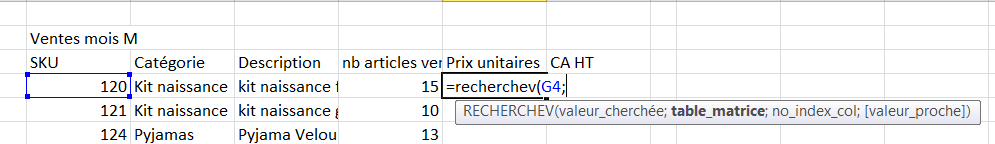 Excel recherchev table_matrice