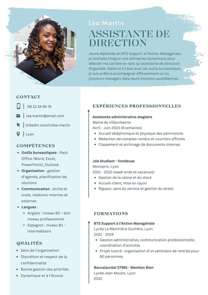 CV assistante de direction débutante 