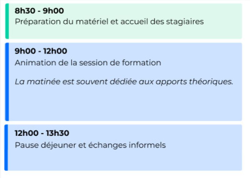 Planning matinée d'un formateur